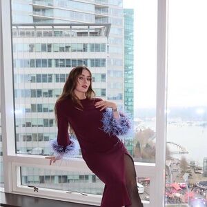 Tuckernuck Burgundy Dress with Blue Feather Accents